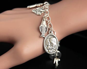 Holy Family Bracelet. Christian Bracelet. Catholic Charm Bracelet. Christian Jewelry. Religious Bracelet. Handmade Jewelry.