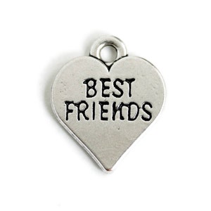Best Friends Charm. Heart Charm. Friendship Charm. Add On Charm for Charm Bracelet or Charm Necklace. Silver Plated Charm. 18mm x 15mm