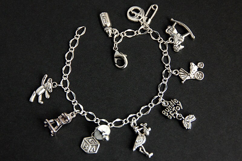 New Mother Bracelet. New Baby Charm Bracelet. Expecting Bracelet. Pregnancy Bracelet. Silver Bracelet. Handmade Jewelry.
