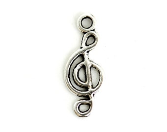 Treble Clef Charm.  Musical Note Charm. Add-On Charm for Charm Bracelet or Necklace Charm. Silver Plated Charm. 20mm x 8mm