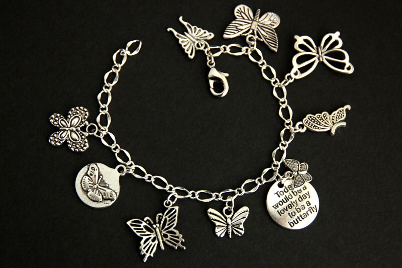 Butterfly Bracelet.  Butterfly Charm Bracelet. Butterfly Lover Bracelet. Silver Charm Bracelet. Handmade Jewelry.