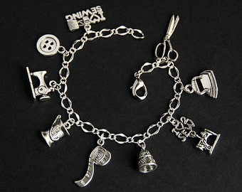 Sewing Bracelet. Seamstress Charm Bracelet. Craft Bracelet. Seamstress Bracelet. Silver Bracelet. Craft Jewelry. Handmade Jewelry.