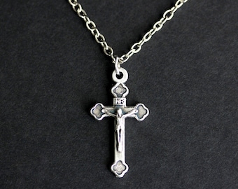 Catholic Necklace. Crucifix Necklace. Charm Necklace. INRI Necklace. Silver Necklace. Catholic Jewelry. Christian Jewelry. Handmade Jewelry.