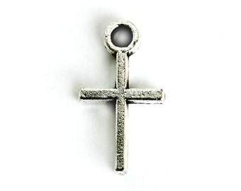 Silver Cross Charm. Add-On Charm for Bracelet Charm or Necklace Charm. Christian Charm. Silver Plated Charm. 18mm x 9mm