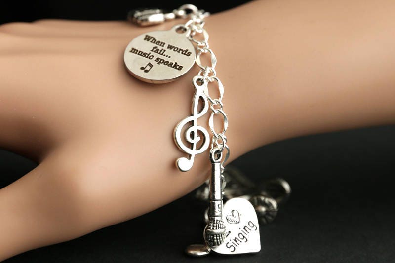 Singer Bracelet. Love to Sing Charm Bracelet. Singing Bracelet. Music Bracelet. Sing Bracelet. Silver Charm Bracelet. Handmade Jewelry.