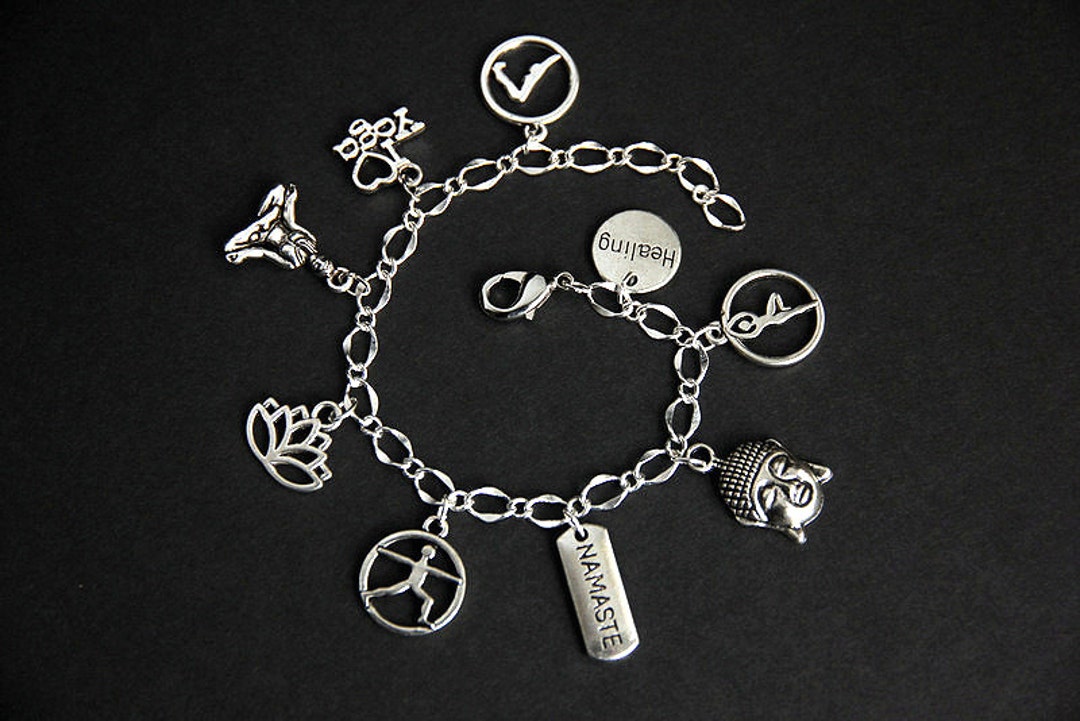 Yoga Bracelet. Yoga Charm Bracelet. Om Bracelet. Asana Bracelet