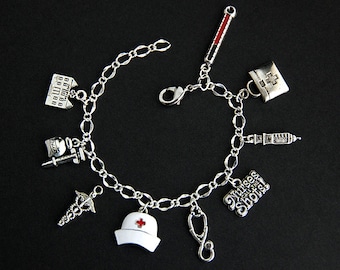 Nurse Bracelet. Nurse Charm Bracelet. RN Bracelet. LPN Bracelet. CNA Bracelet. Medical Bracelet. Silver Bracelet. Handmade Jewelry.