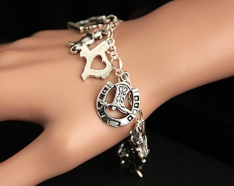 Texaanse armband. Texaanse bedelarmband. Texas State-armband. Reisarmband. Toeristische armband. Zilveren armband. Handgemaakte sieraden.