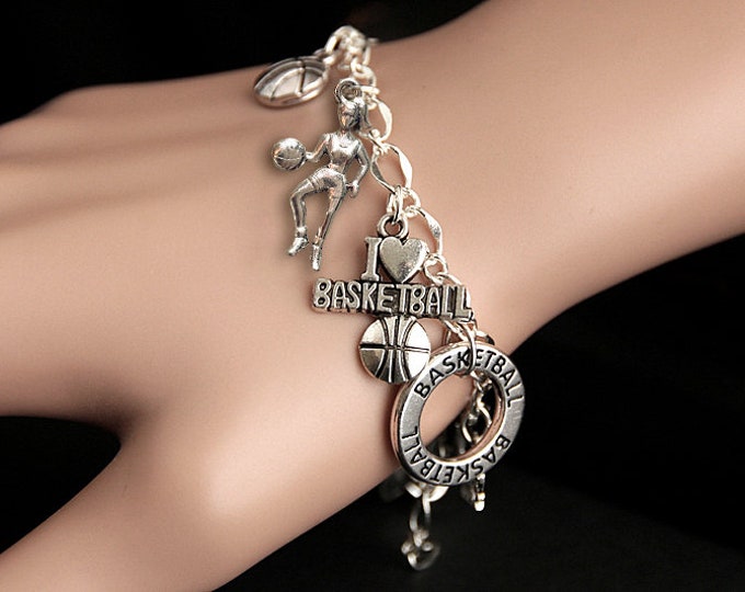Basketball Bracelet.  Basketball Charm Bracelet. Basketball Lover Bracelet. Silver Bracelet. Basketball Jewelry. Handmade Jewelry.