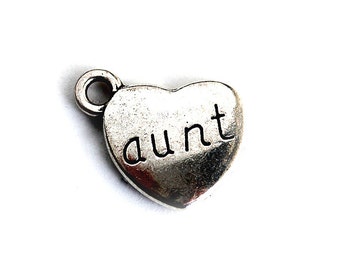 Aunt Charm. Heart Charm. Add-On Charm for Charm Bracelets. Silver Plated Charm.