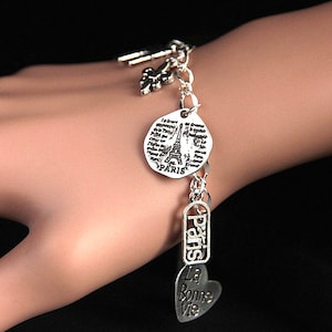 Paris Bracelet. French Charm Bracelet. France Bracelet. Travel Bracelet. Tourist Bracelet. Silver Bracelet. Handmade Jewelry.