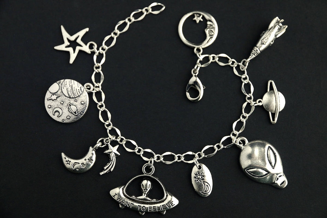 Alien Bracelet. Alien Charm Bracelet. UFO Bracelet. Silver Charm ...