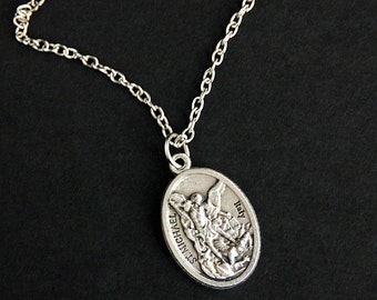 Saint Michael Necklace. Catholic Necklace. Archangel Michael Medal Necklace. Patron Saint Necklace. Christian Jewelry. Religious Necklace.