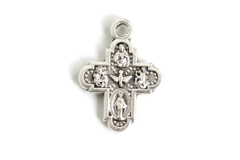 Small 4 Way Medal Charm. Four Way Medal Add-On Charm for Bracelet Charm or Necklace Charm. Catholic Charm. Silver Plated Charm. 18mm x 13mm