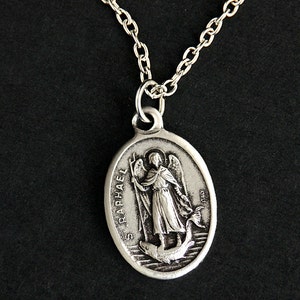 Saint Raphael Necklace. Christian Necklace. Archangel Raphael Medal Necklace. Patron Saint Necklace. Catholic Jewelry. Religious Necklace.