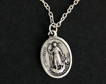 Saint Raphael Necklace. Christian Necklace. Archangel Raphael Medal Necklace. Patron Saint Necklace. Catholic Jewelry. Religious Necklace.