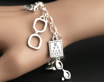 Optometrist Bracelet. Eye Doctor Charm Bracelet. Optician Bracelet. Ophthalmologist Bracelet. Silver Bracelet. Handmade Jewelry.