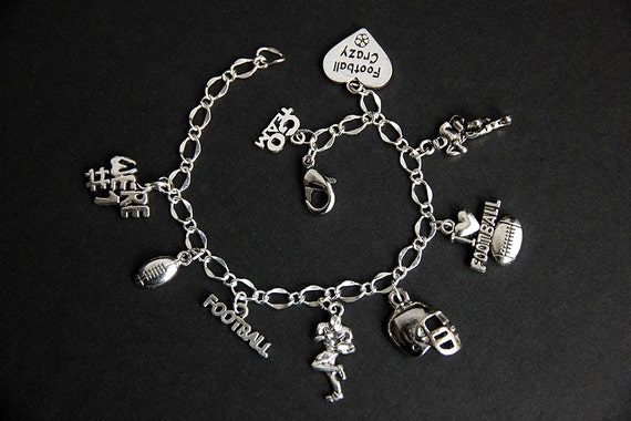 Football Bracelet. Football Charm Bracelet. Football Lover Sports Bracelet. Silver Bracelet. Sports Jewelry. Handmade Jewelry