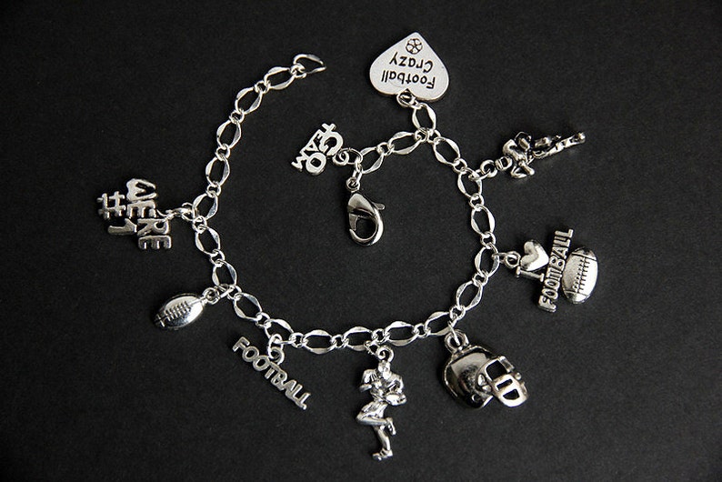 Football Bracelet. Football Charm Bracelet. Football Lover Sports Bracelet. Silver Bracelet. Sports Jewelry. Handmade Jewelry image 2