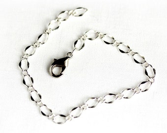 Just the Chain. Silver Plated Charm Bracelet Chain. Build Your Own Bracelet. Silver Bracelet Chain with Lobster Clasp.