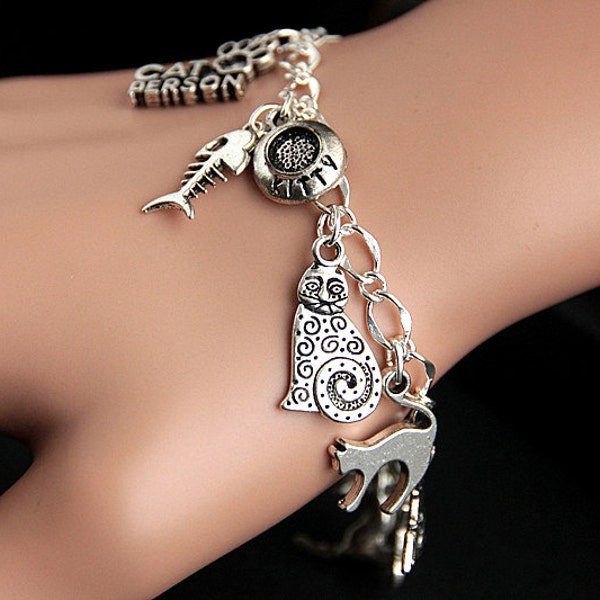 Cat Charm Bracelet Etsy