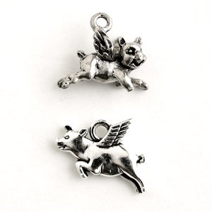 Flying Pig Charm. When Pigs Fly Charm. Add-On Charm for Bracelet Charm or Necklace Charm. Silver Plated Charm. image 1