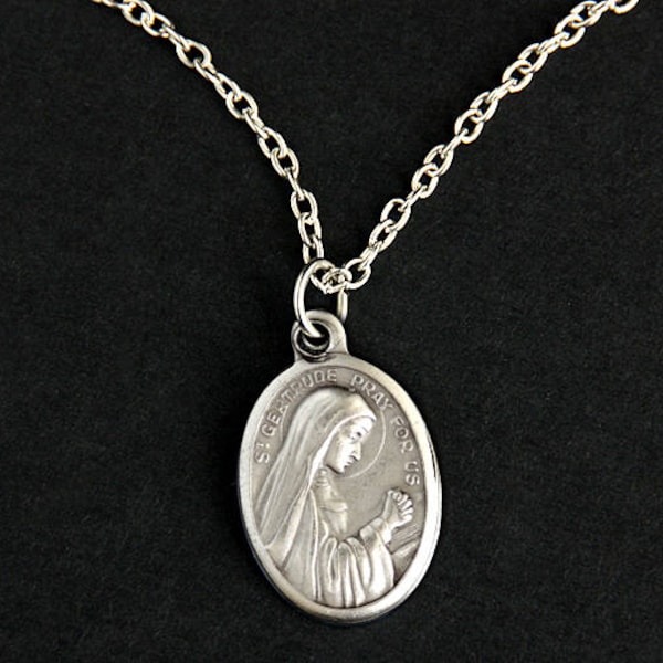 Saint Gertrude Necklace. Catholic Necklace. St Gertrude Medal Necklace. Patron Saint Necklace. Catholic Jewelry. Religious Necklace.