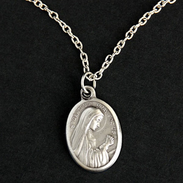 Sint Gertrude ketting. Katholieke ketting. St Gertrude medaille ketting. Patroonheilige ketting. Katholieke sieraden. Religieuze ketting.