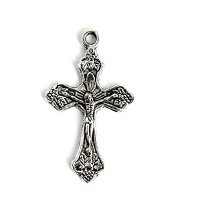 Detailed Crucifix Charm. Add-On Charm for Bracelet Charm or Necklace Charm. Christian Charm. Silver Plated Charm. 29mm x 17mm