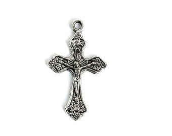 Detailed Crucifix Charm. Add-On Charm for Bracelet Charm or Necklace Charm. Christian Charm. Silver Plated Charm. 29mm x 17mm