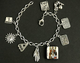 Tarot Bracelet. Hierophant Charm Bracelet. Divination Bracelet. Silver Bracelet. Il Papa Bracelet. Tarot Jewelry. Metaphysical Jewelry.