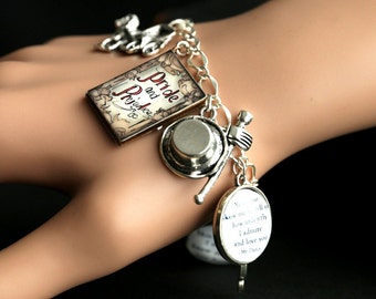 Pride and Prejudice Bracelet.  Pride and Prejudice Charm Bracelet. Jane Austen Bracelet. Silver Bracelet. Handmade Bracelet.