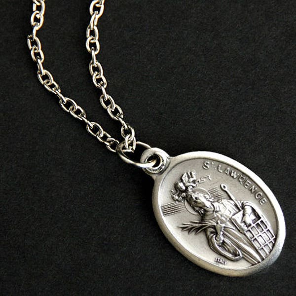 Saint Lawrence Necklace. Catholic Necklace. St Lawrence Medal Necklace. Patron Saint Necklace. Christian Jewelry. Religious Necklace.