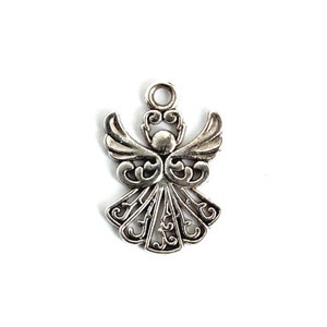 Filigree Angel Charm.  Add-On Charm for Charm Bracelet or Necklace Charm. Silver Plated Charm. 26mmx 24mm