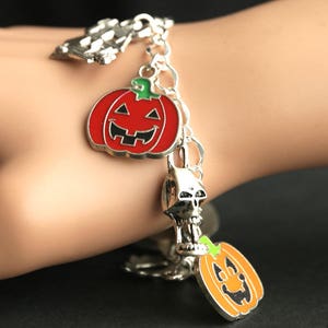 Pumpkin Bracelet. Halloween Bracelet v2. Jack o'Lantern Bracelet. Silver Bracelet. Halloween Jewelry. Charm Bracelet. Samhain Bracelet. image 5