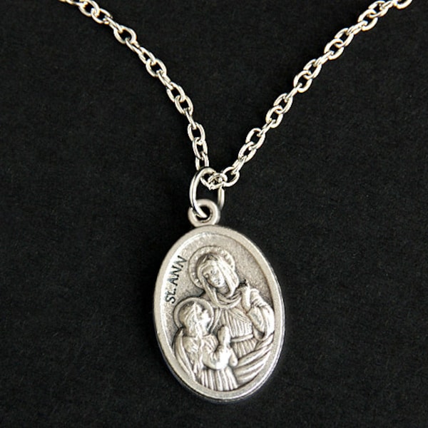 Saint Ann Necklace. Catholic Saint Necklace. St Ann Medal Necklace. Patron Saint Charm Necklace. Christian Jewelry. Religious Necklace.