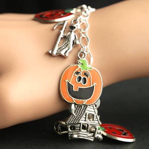 Pumpkin Bracelet. Halloween Bracelet v2. Jack o'Lantern Bracelet. Silver Bracelet. Halloween Jewelry. Charm Bracelet. Samhain Bracelet. image 8