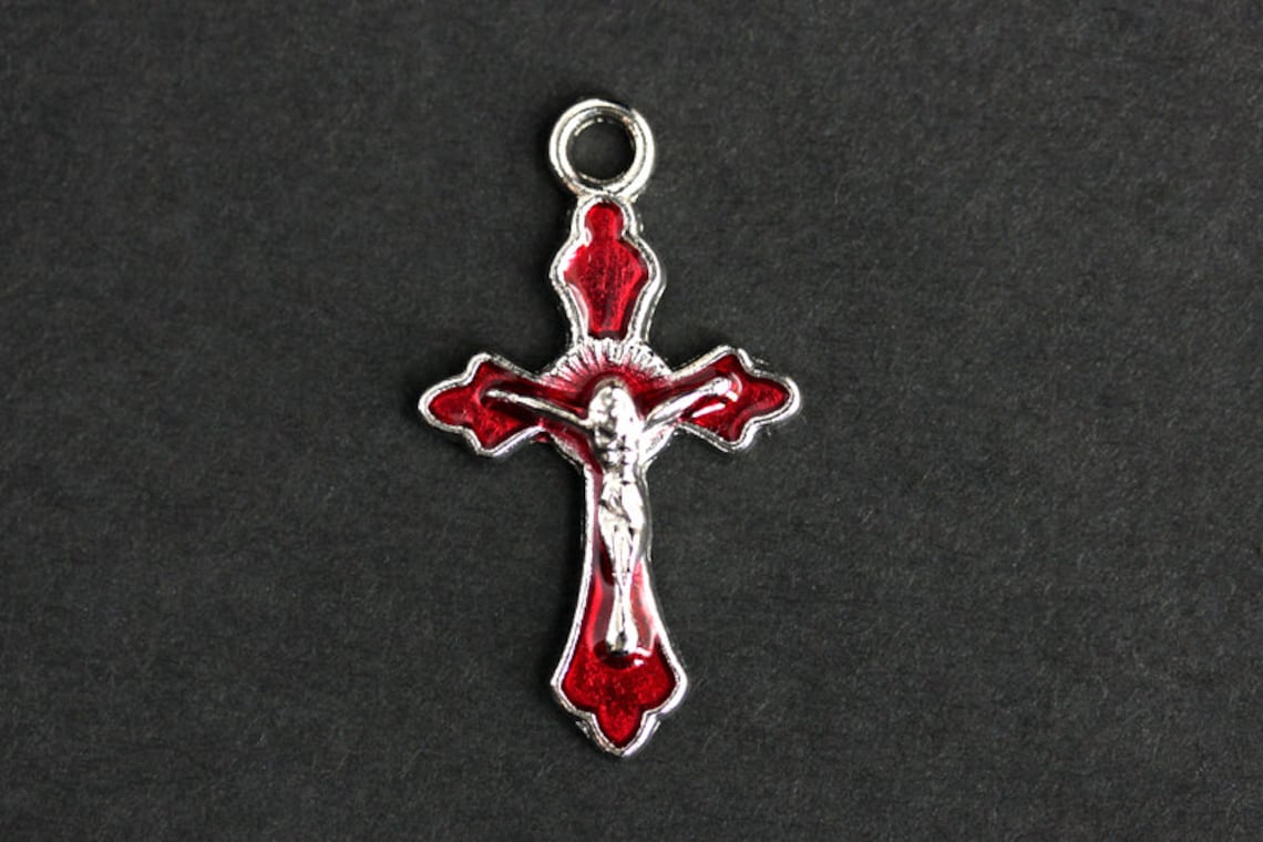 Red Cross Necklace. Christian Necklace. Red Enamel Crucifix Etsy