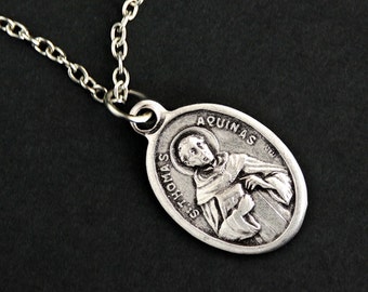 Saint Thomas Aquinas Necklace. Catholic Saint Necklace. St Thomas Aquinas Medal Necklace. Patron Saint Charm Necklace. Catholic Jewelry.