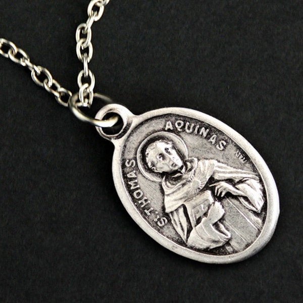 Saint Thomas Aquinas Necklace. Catholic Saint Necklace. St Thomas Aquinas Medal Necklace. Patron Saint Charm Necklace. Catholic Jewelry.