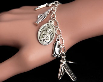Saint Francis Bracelet. Catholic Bracelet. St Francis Charm Bracelet. Christian Jewelry. Religious Bracelet. Handmade Jewelry