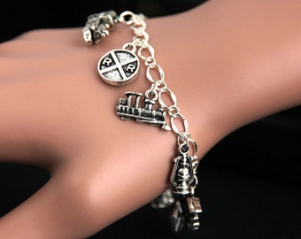 Train Bracelet. Charm Bracelet. Railroad Bracelet. Locomotive Bracelet. Silver Bracelet. Handmade Jewelry.