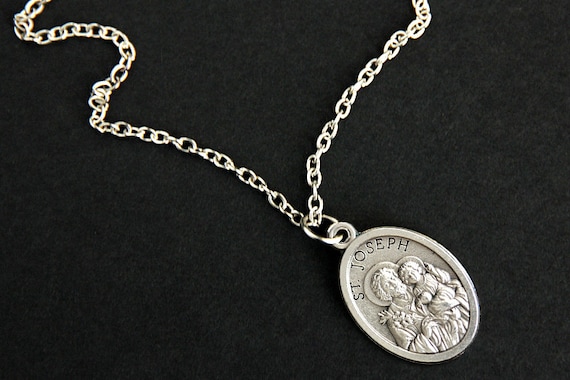 Saint Joseph Necklace. Catholic Necklace. St Joseph Medal Necklace. Patron Saint Necklace. Christian Jewelry. Religious Necklace.