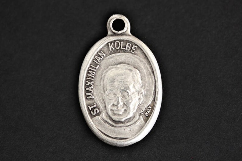 Maximilian Kolbe Necklace. St Maximilian Medal Necklace. Patron Saint Kolbe of Addiction, Families, Journalists, Prisoners, and Pro-Life. image 4