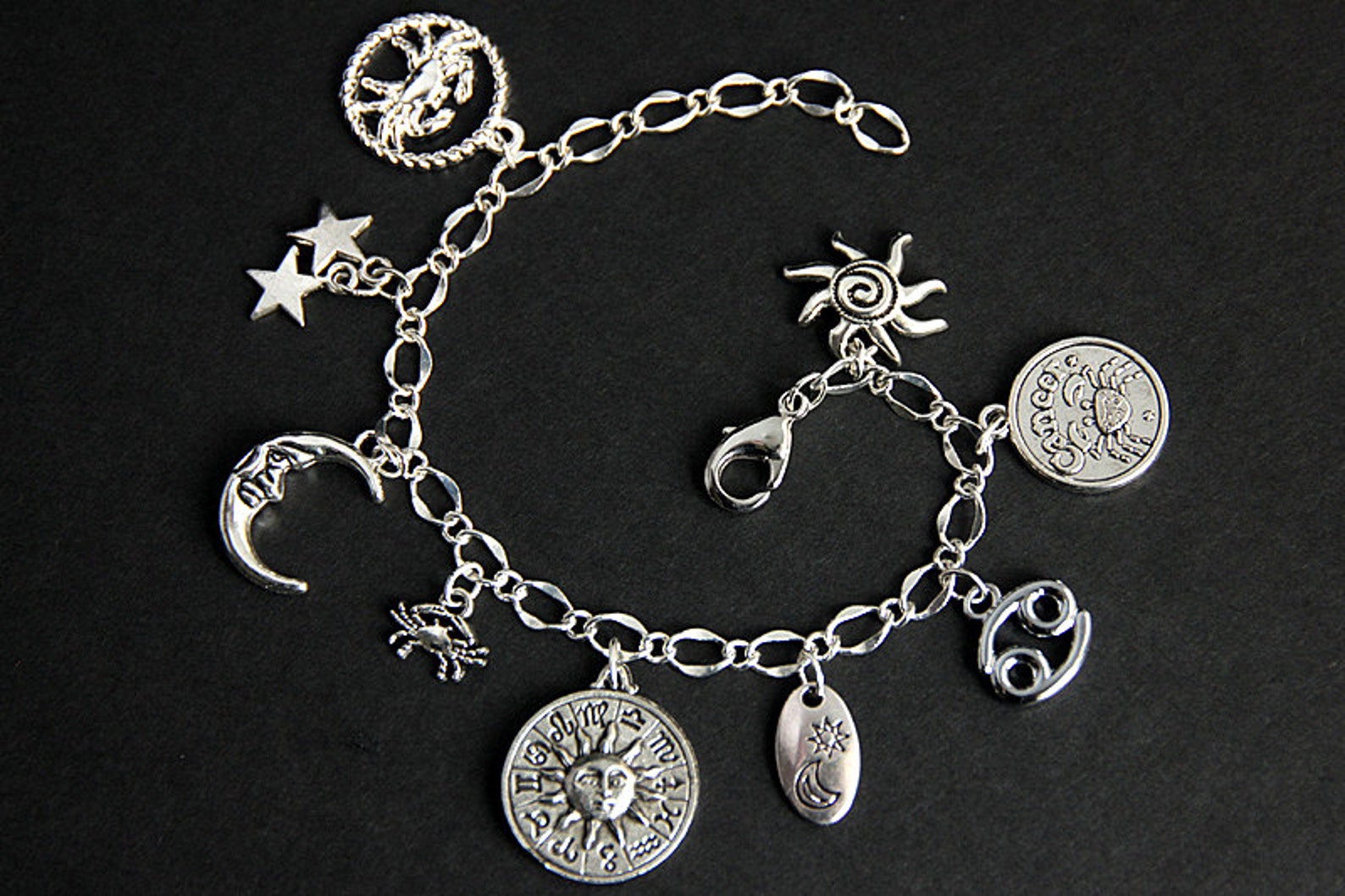 Cancer Bracelet. Cancer Charm Bracelet. Zodiac Bracelet. Sun Etsy