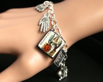 Tarot Bracelet. Justice Charm Bracelet. Divination Bracelet. Silver Bracelet. La Giustizia Bracelet. Tarot Jewelry. Metaphysical Jewelry.