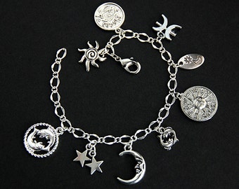 Pisces Bracelet.  Pisces Charm Bracelet. Zodiac Bracelet. Sun Sign Bracelet. Horoscope Bracelet with Silver Charms. Handmade Jewelry.