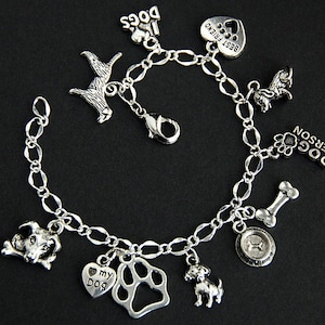 Dog Bracelet.  Dog Charm Bracelet. Dog Lover Bracelet. Silver Charm Bracelet. Handmade Jewelry.