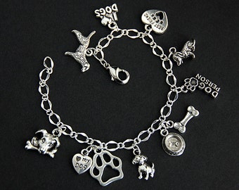 Jewels Obsession Dog Pendant Sterling Silver 23mm Dog with 7.5 Charm Bracelet