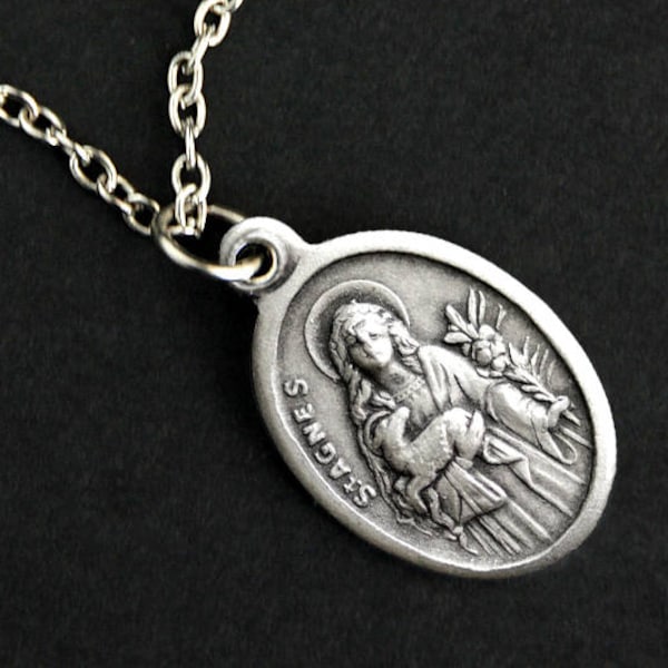 Saint Agnes Necklace. Catholic Necklace. St Agnes Medal Necklace. Patron Saint Necklace. Christian Jewelry. Religious Necklace.